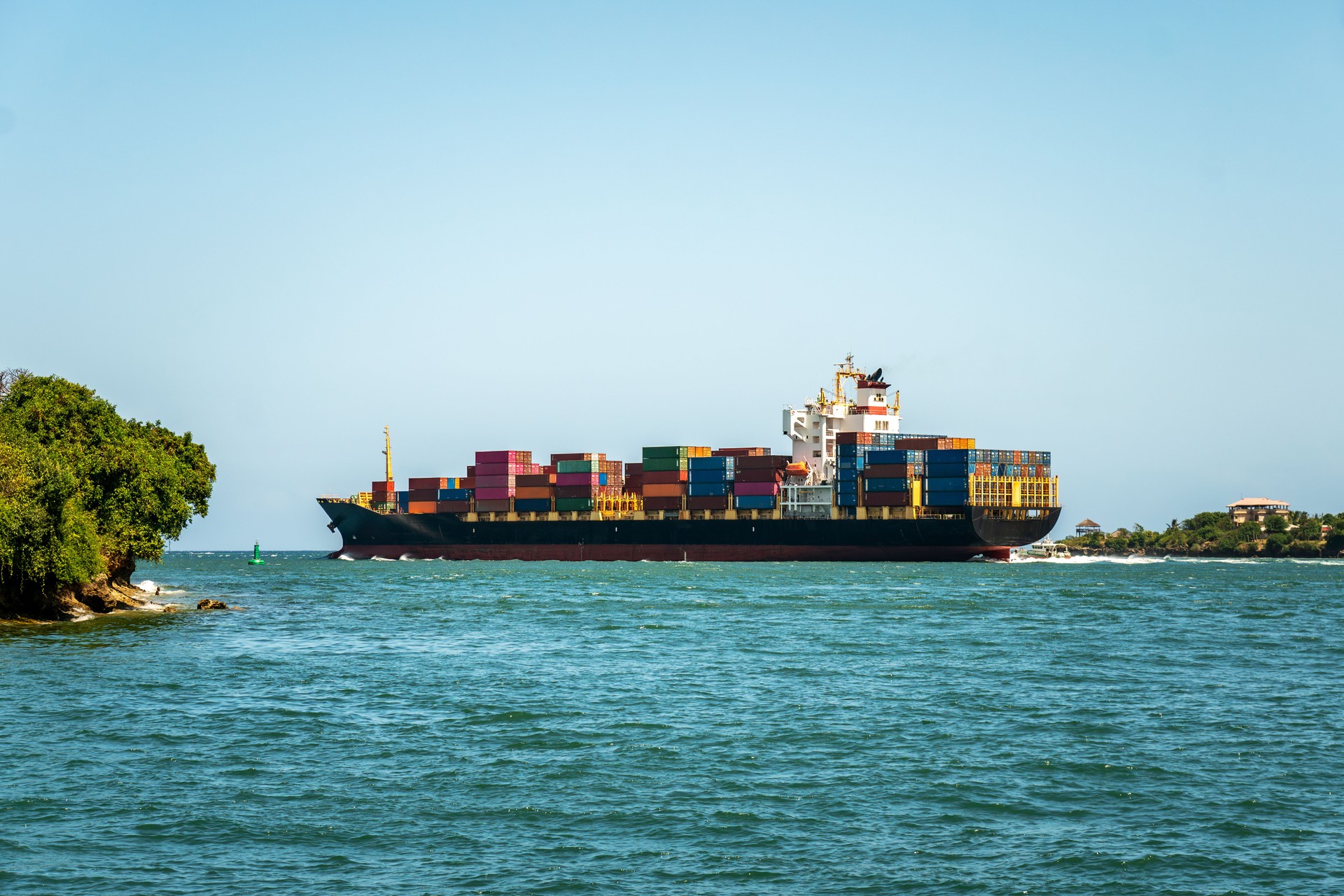 Global international logistics and transportation by cargo ship and cargo container by the sea and ocean, Ocean freight shipping services by cargo ship and cargo container, Import export background.