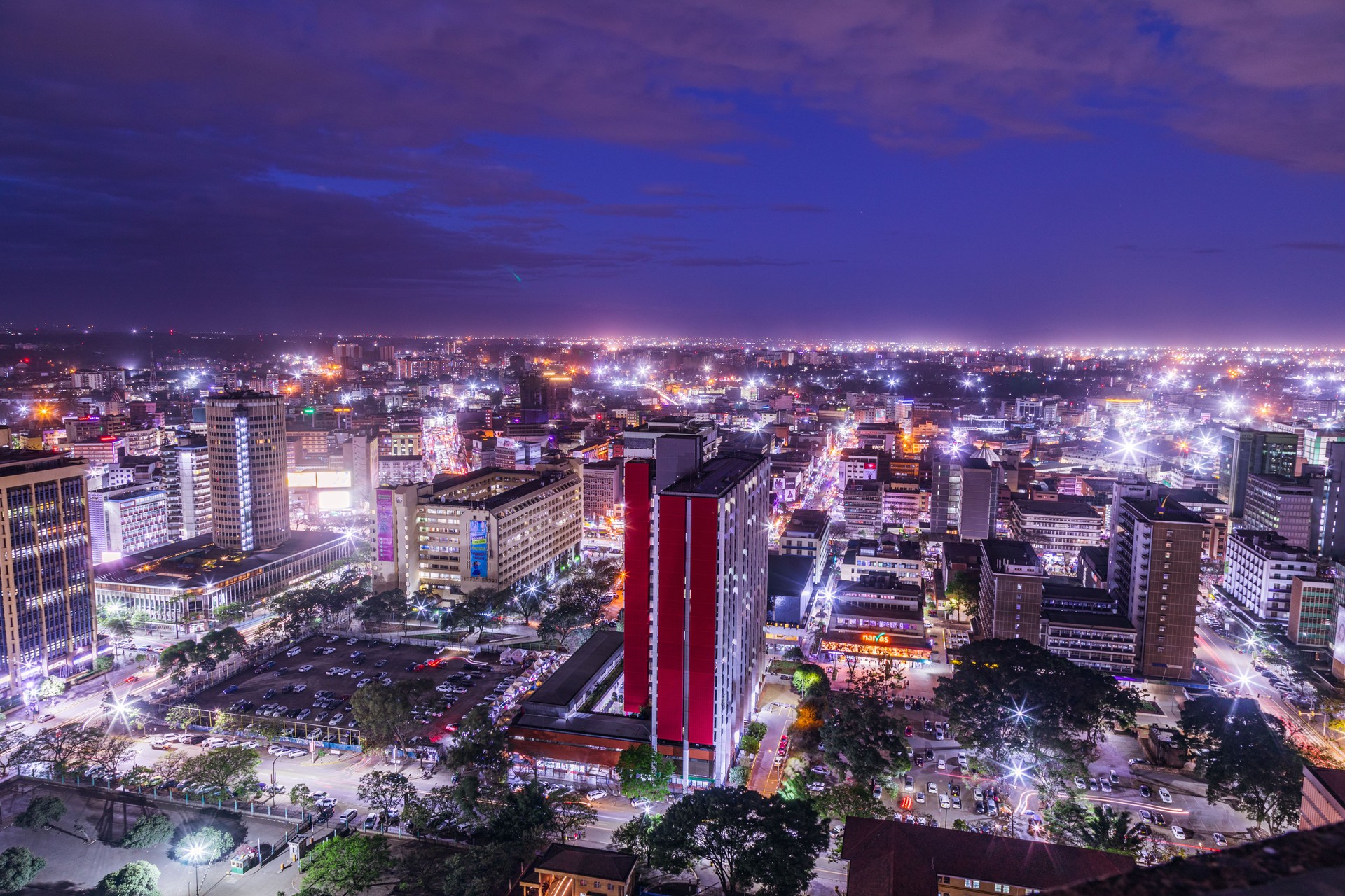 Night Cityscape Skyline of Modern Nairobi Kenya's Capital